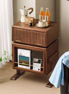 北侧美黑柜胡桃木机器人边柜木沙52823发边几边柜卧室实床头收纳