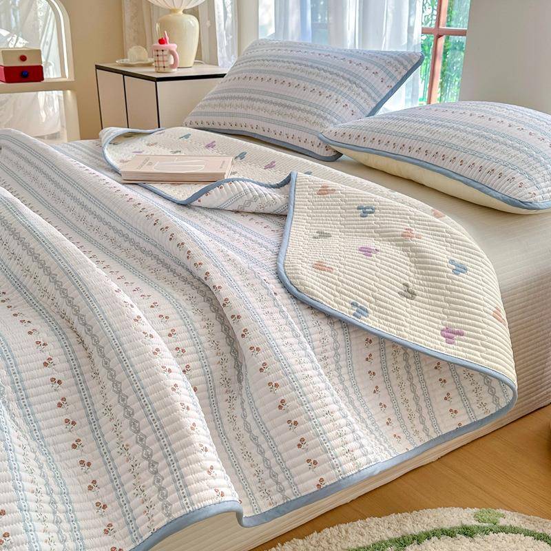 0UDT5春纯季棉床盖2三件套2a类家用夹棉榻榻米南通家纺全棉床单单