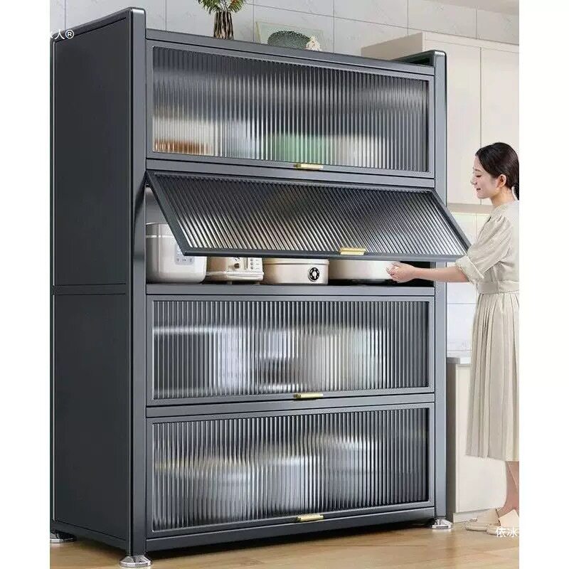 多功能储蓄柜厨房置物架家用翻盖碗柜餐边柜落地多层家用收纳柜子