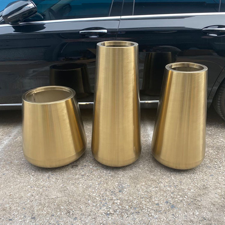 不锈钢电镀新中式简约花盆 组合落地花桶 可移动金色花瓶款式新颖
