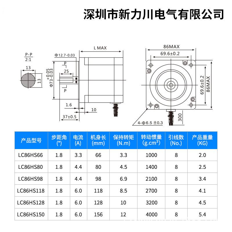 新力川两相86步进电机3Nm4.2Nm6.2Nm8Nm8.5Nm10Nm12N开环双轴抱闸