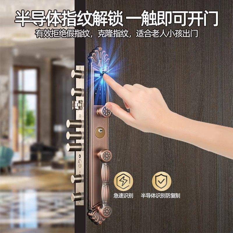 欧式别墅双双开门家指纹锁智LRL能开古农村复用大门防盗门门锁密