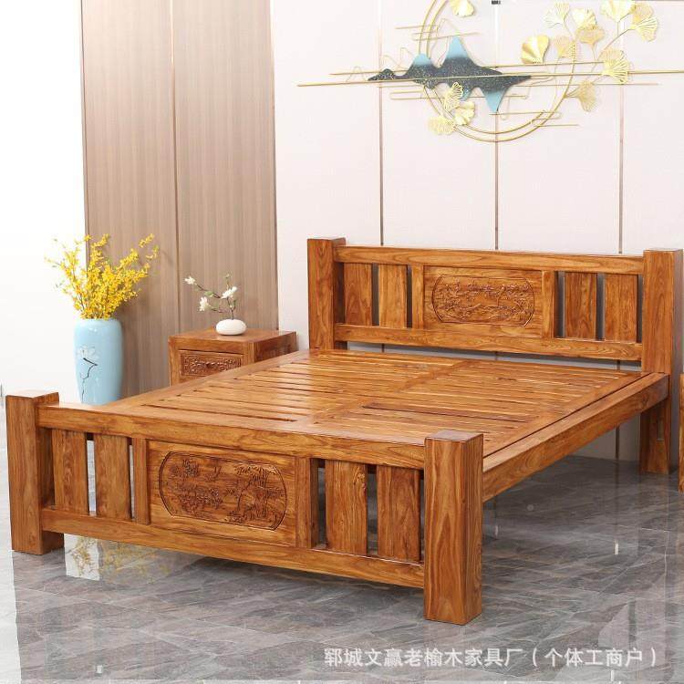 老榆木实木床民店宿酒主卧家床新中式双复用古原QLD木古典人老榆