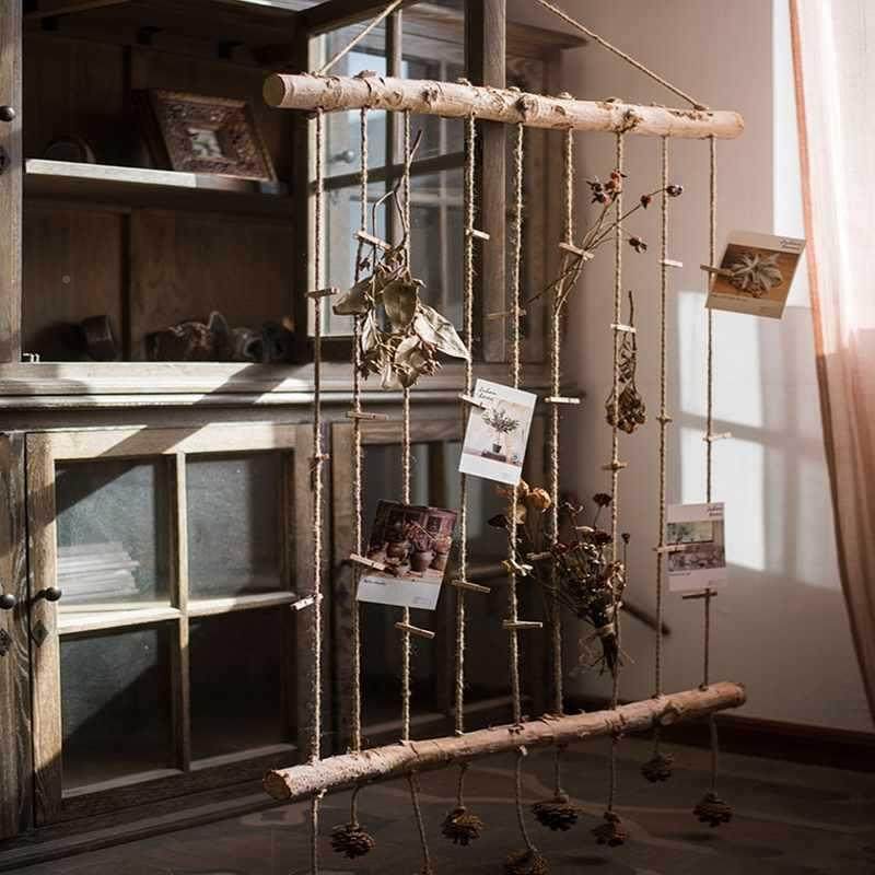 然DTV照片夹天原木手工麻绳悬挂墙装饰幼儿宿园教室舍照片花店壁