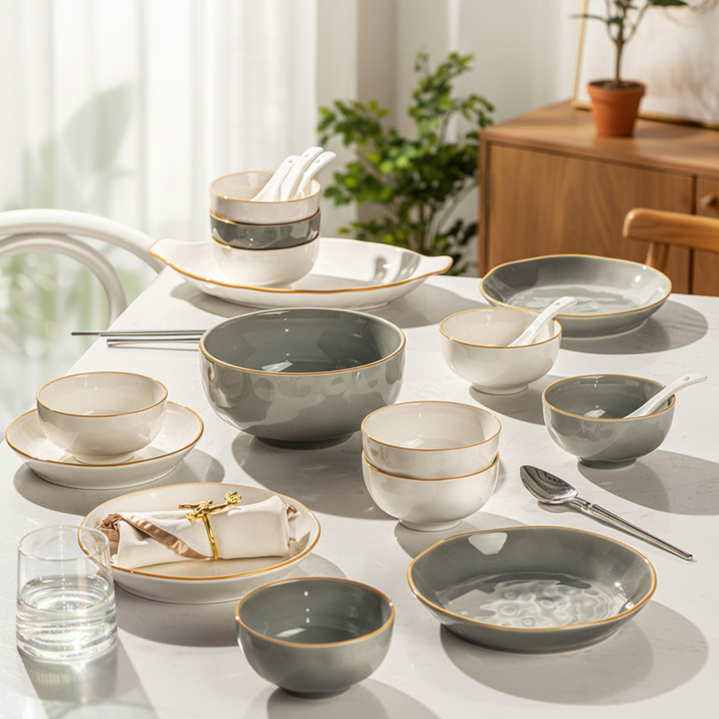 碗碟套装家用2025新款简约碗具景德镇高颜值陶瓷餐具碗盘碗筷盘子