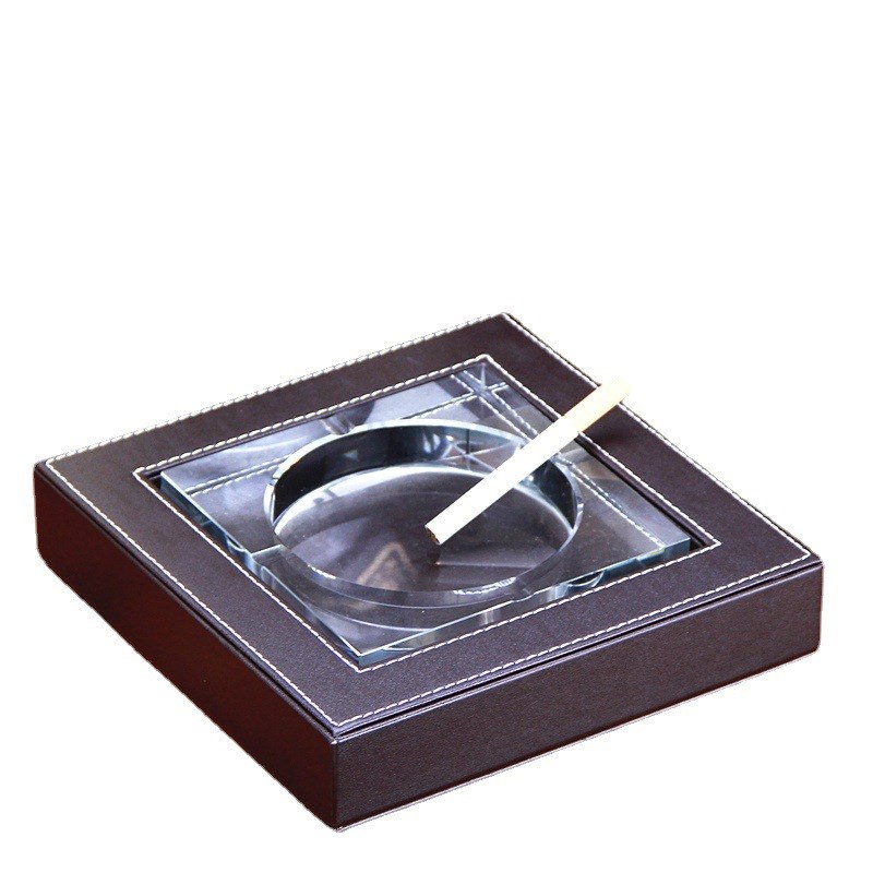 奢华皮质水晶烟灰缸 欧式酒店办公创意礼品大号烟缸