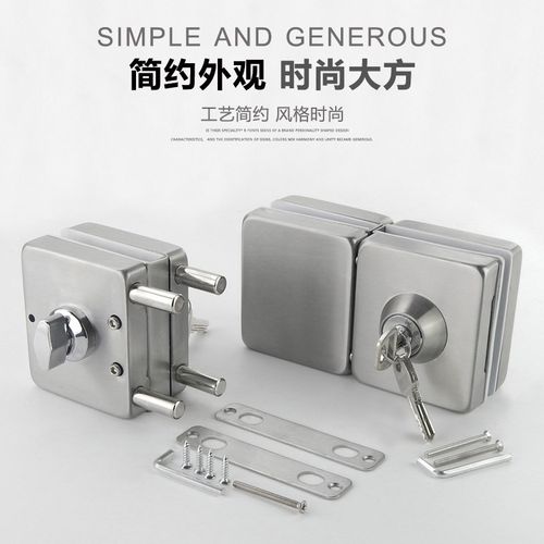 玻璃门锁双门单门锁地弹簧门锁无框玻璃门锁免打孔锁夹插销锁黑色