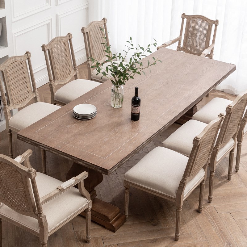 法式复古实木长桌美式做旧影楼婚纱桌子民宿酒店设计师长方形餐桌