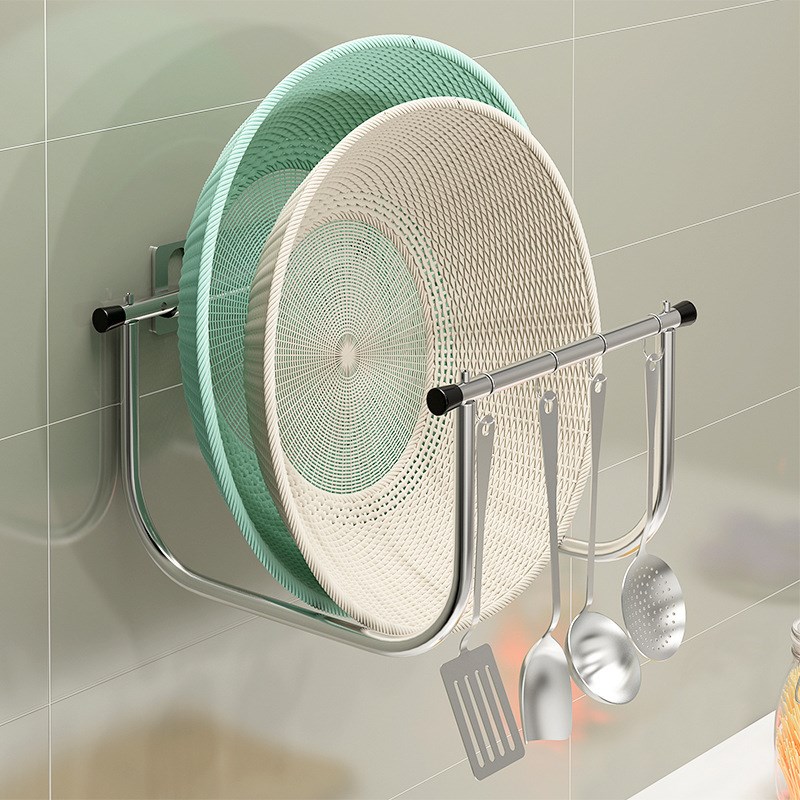 浴室脸盆子收纳架不锈钢卫生间放盆壁挂式免打孔洗澡间置物架