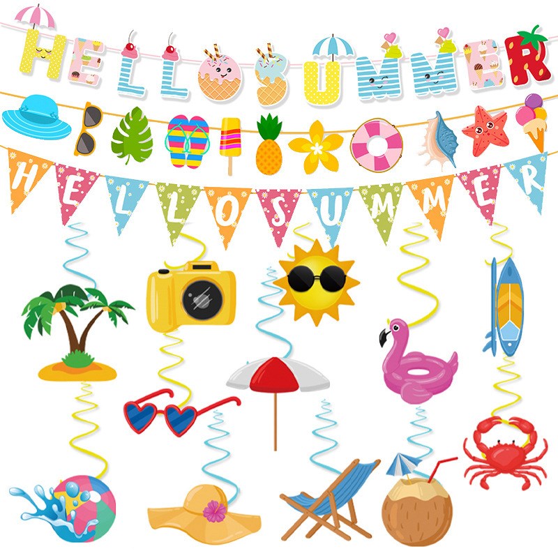 跨境summer假日派对装饰拉旗吊饰套装夏威夷海洋沙滩派对组合套装