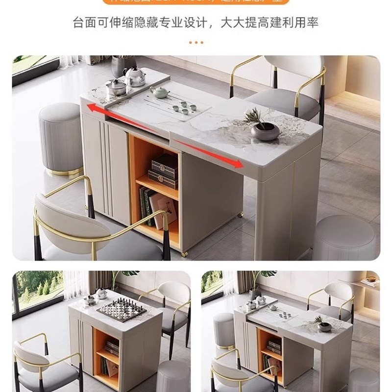 K*伸缩岩板茶桌现代简约移动茶台轻奢茶几阳台茶车可旋转小型泡茶