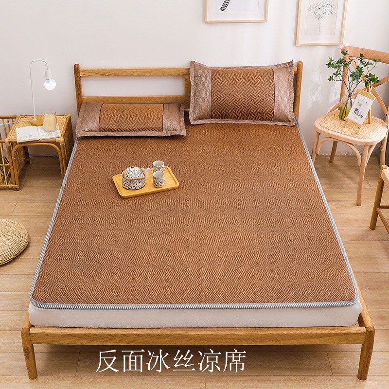 新款夏季冰丝空调席冬夏两用印尼藤席凉席三件套1.8m床双面席