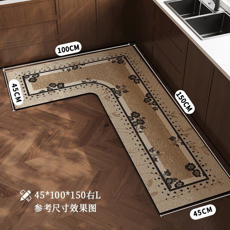 L形厨房地垫轻奢高级感吸水吸油防滑垫中古风家用耐脏易打理脚垫,居家布艺,家用脚垫,淘宝优惠券,粉丝福利购,淘宝优惠卷