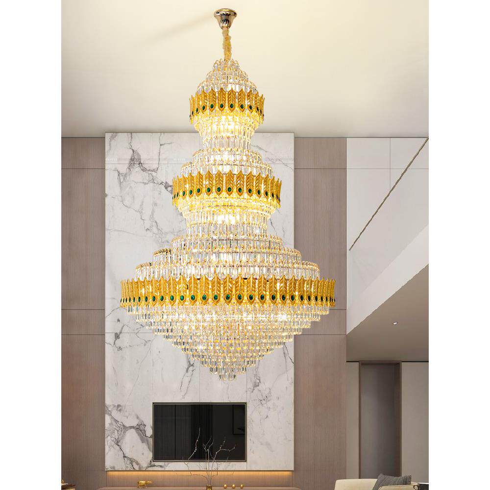 轻奢别墅中空复式楼大吊灯客厅欧式旋梯楼梯后现代水晶酒店大堂灯