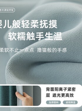 清新蓝色雪尼尔新款2024简约现代客厅法式高级感卧室定制遮光窗帘