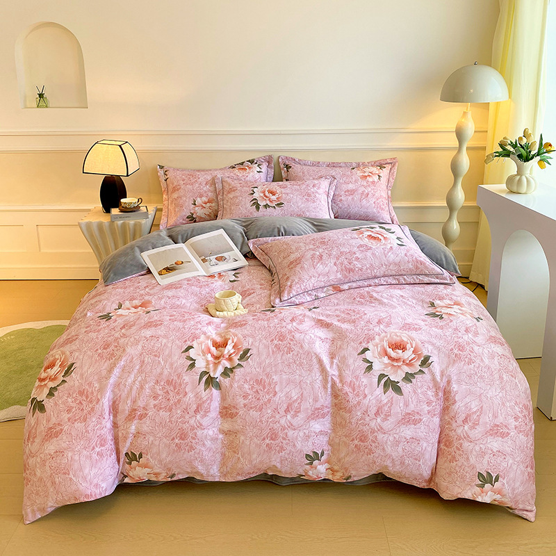 棉加绒四件套A面全棉B面宝宝绒被