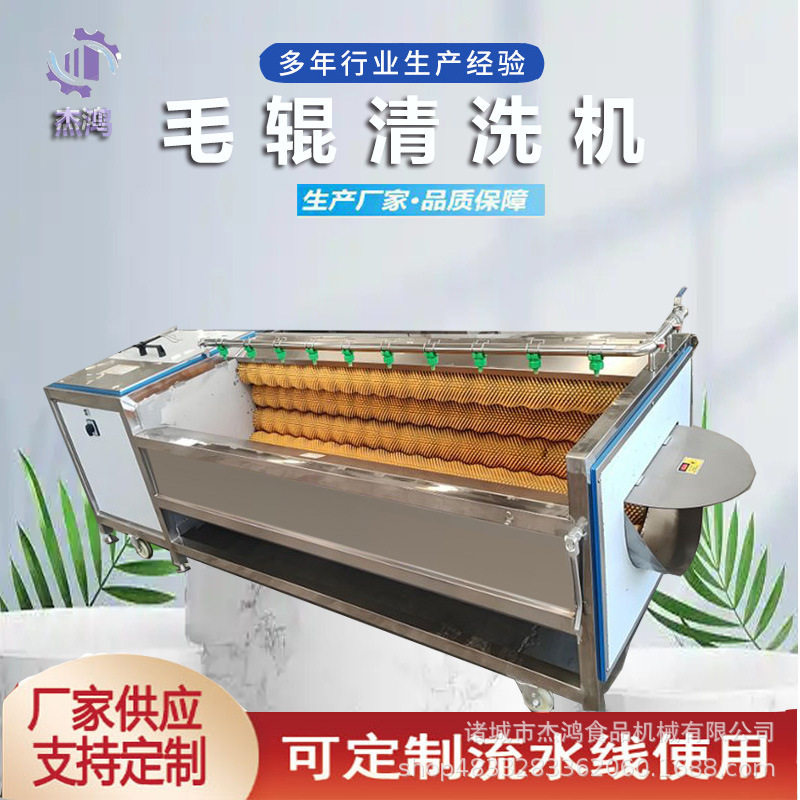 全自动U型水果毛辊清洗机果蔬滚动毛刷生姜去皮泥机器