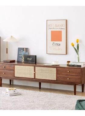 实木黑胡桃木物电视柜现41357全代木简约客厅藤编地柜白橡木红橡