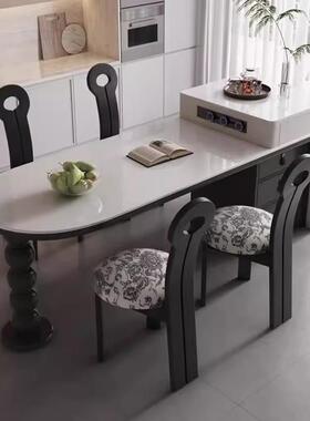 kadisi法EKL式实木岛餐现代轻奢家用高端一体可伸缩岩板岛桌台餐