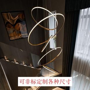 别墅客厅复式 空楼跃层挑空灯大吊电镀不锈轻钢金色奢l767oft中楼