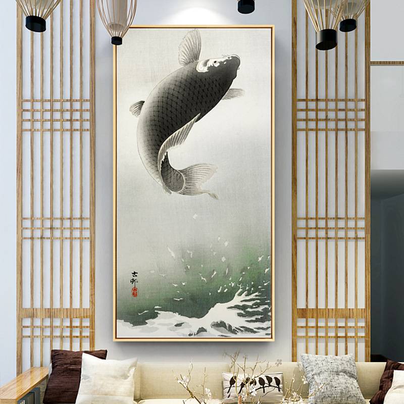 新中式玄关装饰画走廊过道中国风中堂挂画风水招财鲤鱼茶室壁画图片