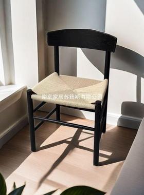 餐椅中古户小型餐厅靠86551背椅式实木休闲复绳编日椅子古家用餐