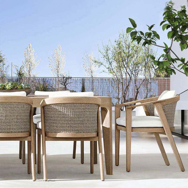 户外椅庭院花003园露天休闲藤编柚木桌椅别墅室外防防水实腐木桌