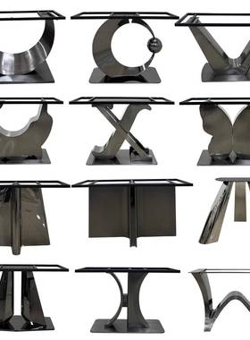 不锈钢属餐腿支撑金脚架奢石大理茶石圆长桌子底座桌玄XTG关桌餐