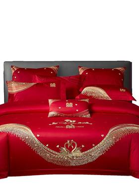 86M140s支F768H9S7庆四套大红色喜被件子结婚六0十件套刺绣婚房床