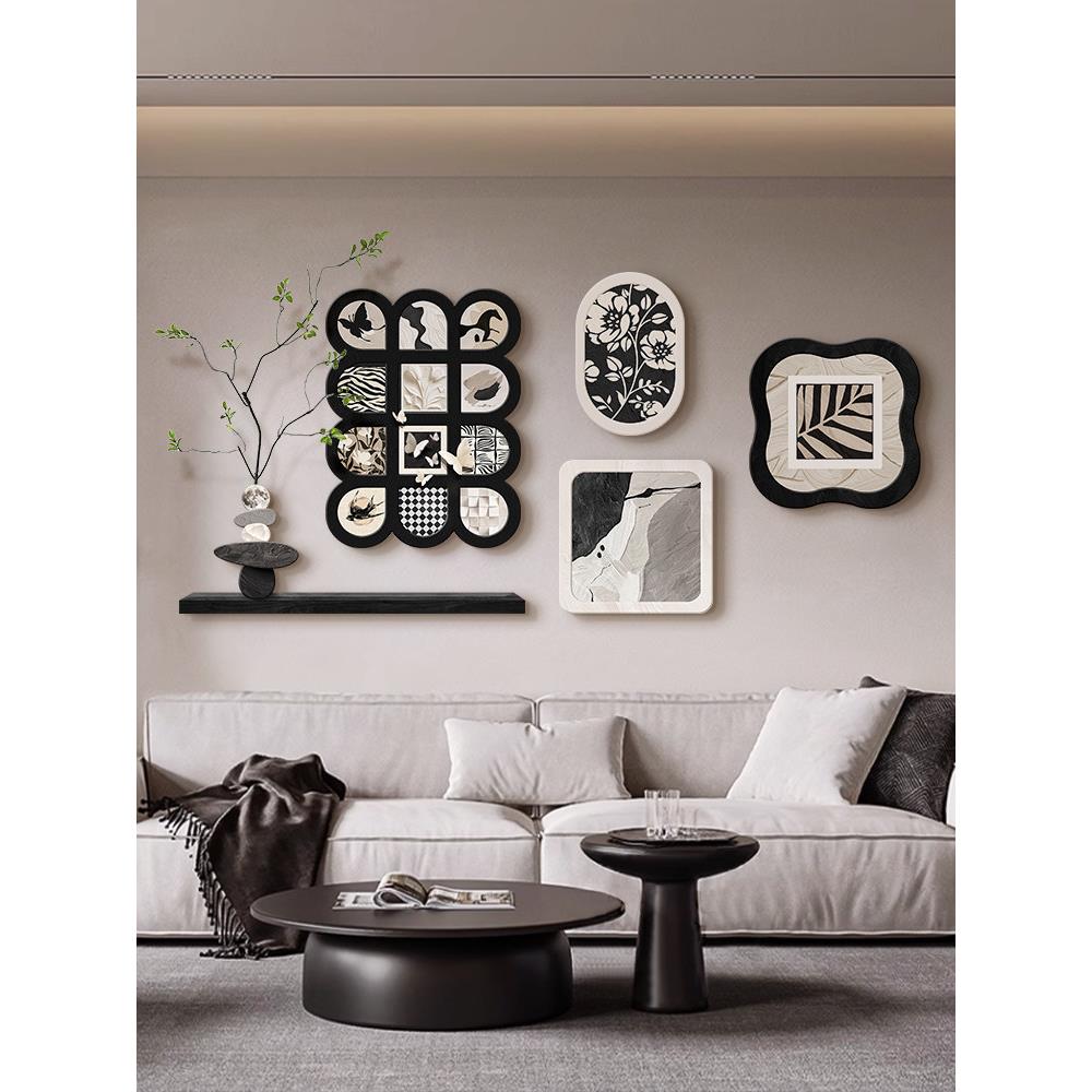 现代简约客厅沙发背景墙装饰画黑白灰高级感卧室画高档大白墙挂画