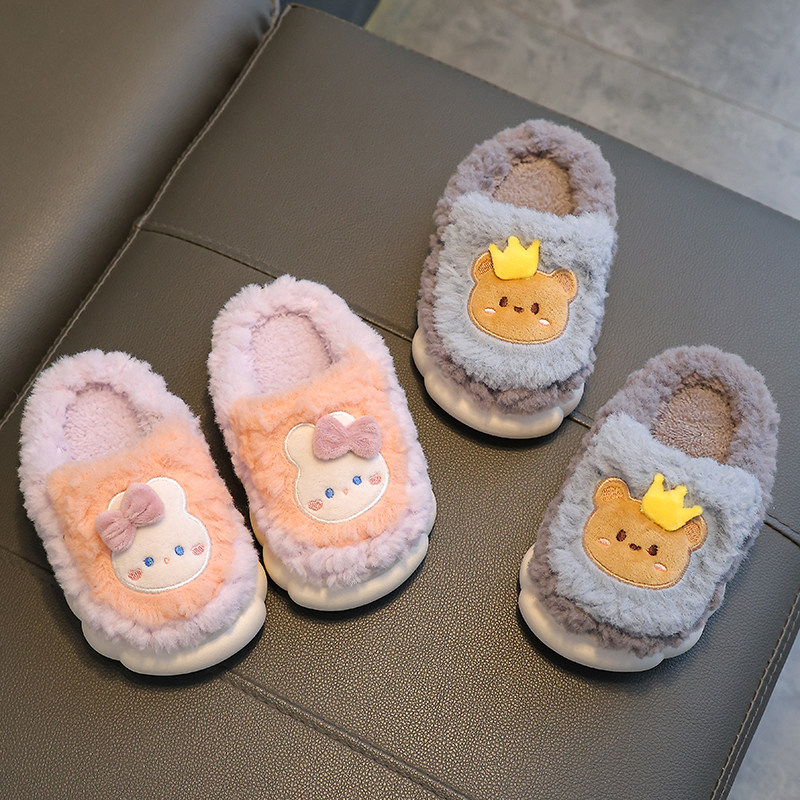 软底毛毛棉拖鞋女2026新款粉色小熊居家用厚底防滑毛绒可爱拖鞋子