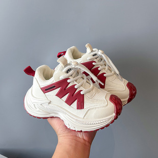 皮面防水户外男童老爹鞋 保暖女童二棉鞋 冬季 小黄鸭儿童加绒运动鞋