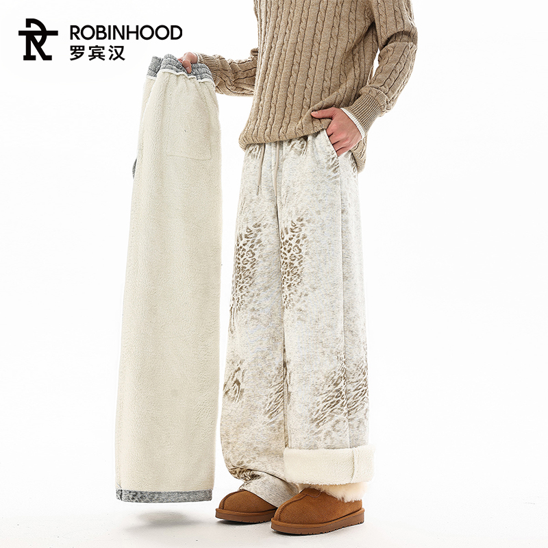 罗宾汉美式休闲加绒裤子男款扎染