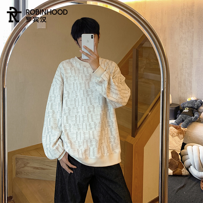 罗宾汉美式圆领卫衣时尚格纹扎染