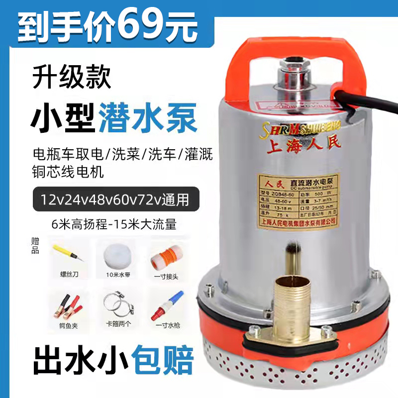 上海人民12v24v48v60v家用电瓶车抽水机农用灌溉小型直流潜水电泵