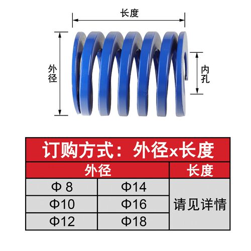 短距弹簧日式矩形蓝色弹簧模具TL兰压缩弹簧8/10/12/14/16/18