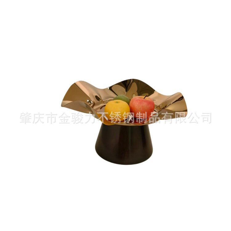 高端304不锈钢实木底座水果盘
