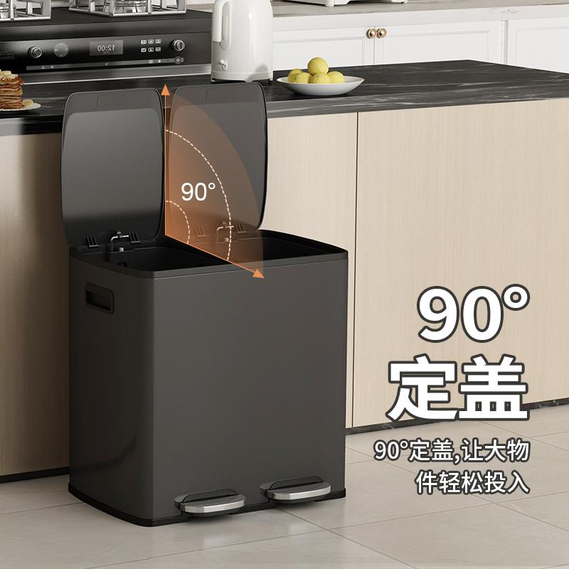 桶厨房分类垃圾家用干湿分离不锈钢大桶脚号踏带盖双TThmqxrx脚踩
