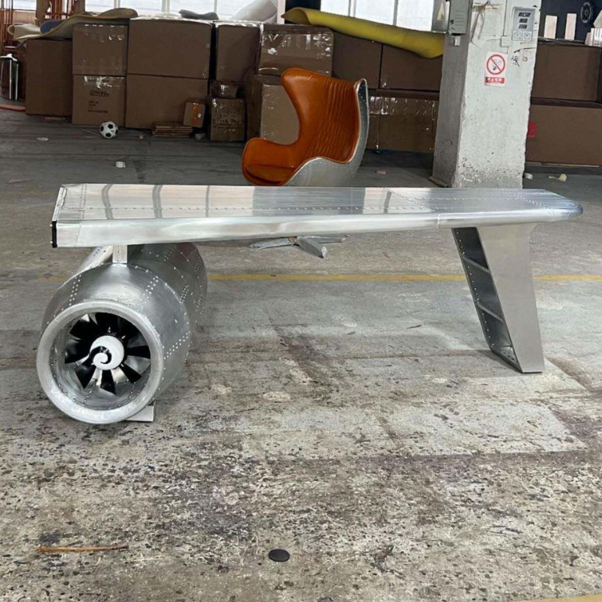 LOFT工业风创意飞行员设计师办公桌子金属铝皮飞机台老板桌椅组合