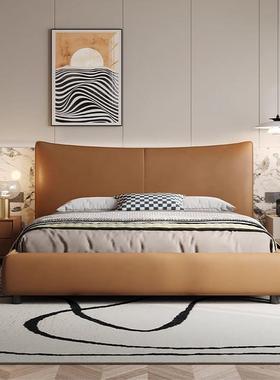 皮艺气现简约主卧黑色落地床储物代低IVF箱床意式极简床高箱床大