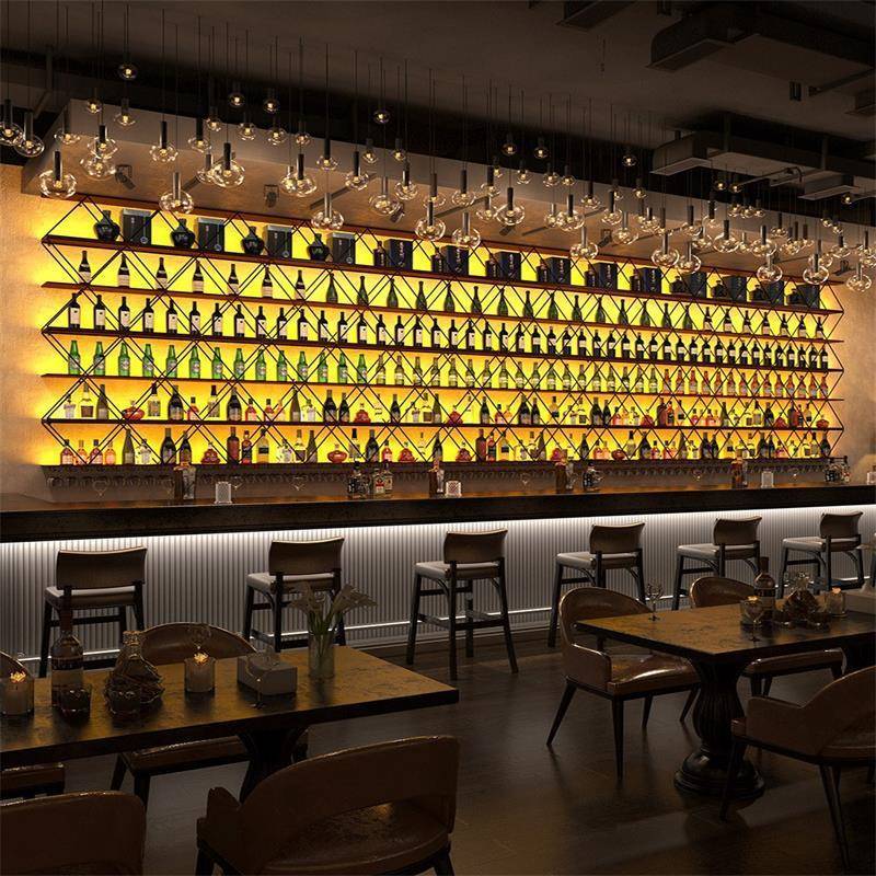 酒吧餐厅铁艺隔展断酒架红饰吧台无品牌/壁挂实木装发光酒啤酒柜