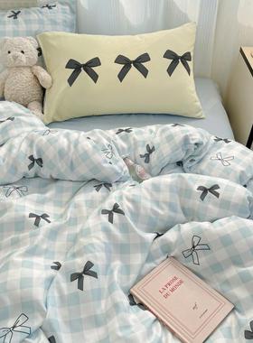 母A类大婴级双层纱四件套小清新水洗三棉床单被套版枕套宿ALJ舍件