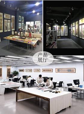 中TSZ式厅沙发背景挂水画背有靠山办客公室山实木玻璃大展画宏图