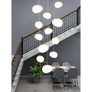 楼梯长吊复式807楼loft公墅寓别挑灯空奶客厅简约油风鹅卵石长线