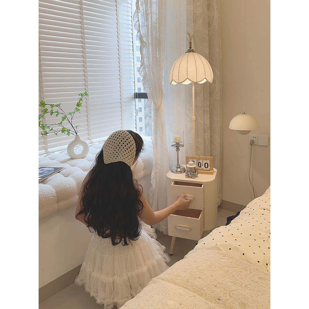 法式奶油风床头柜落地灯卧室客厅沙发边几茶几台灯一体装饰置物架