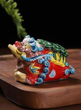 爱通蟾貔貅陶瓷交趾陶卡茶宠摆可件茶OZP玩可养客厅金茶台车载