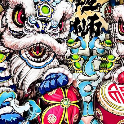 国潮醒狮件摆工艺品剪纸文创木质多福桌面客厅创意台精摆ELQ美摆