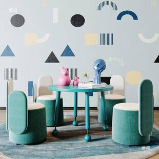 现代儿童活动区积桌椅售架楼处PYZ空层读桌实木木阅绘画学习手工