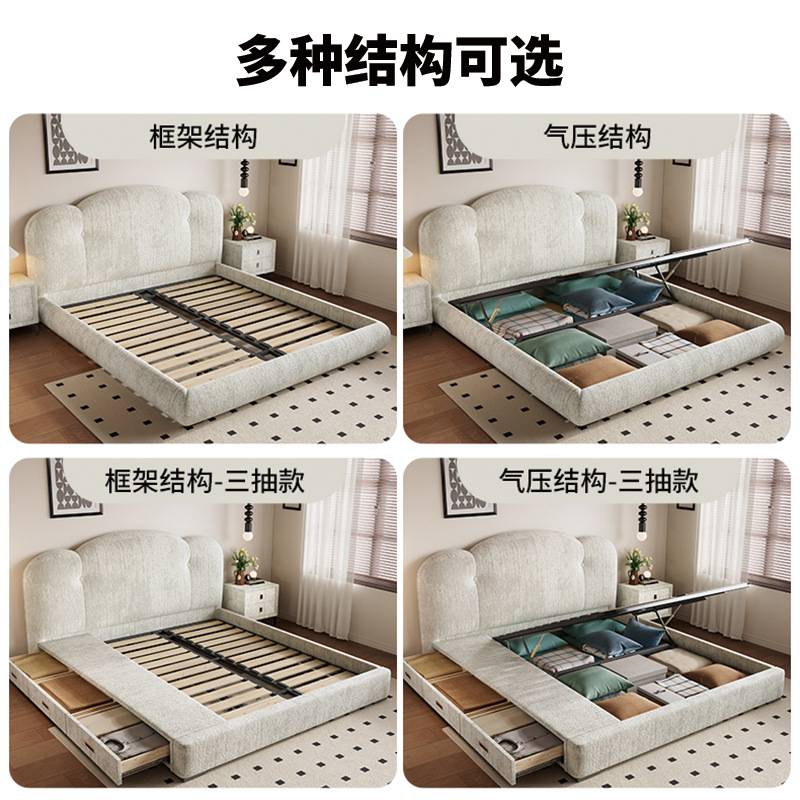 现代简约双人软包主卧婚床雪尼尔家用大床婚床1.8米双人布艺床1.5