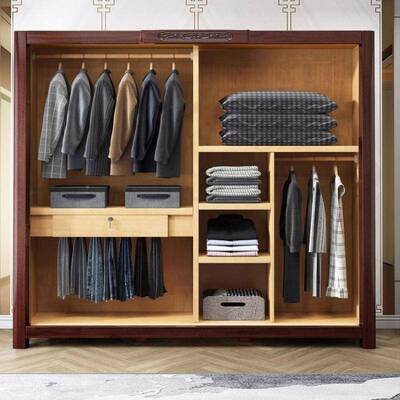 家全用卧16044室储实木原木物推拉门衣柜新中式收纳柜乌金木两门